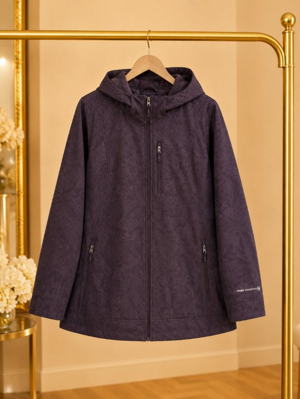 Plus Size 3X Faux Fur Lined Softshell Paisley Hooded Outdoor Jacket Free Country